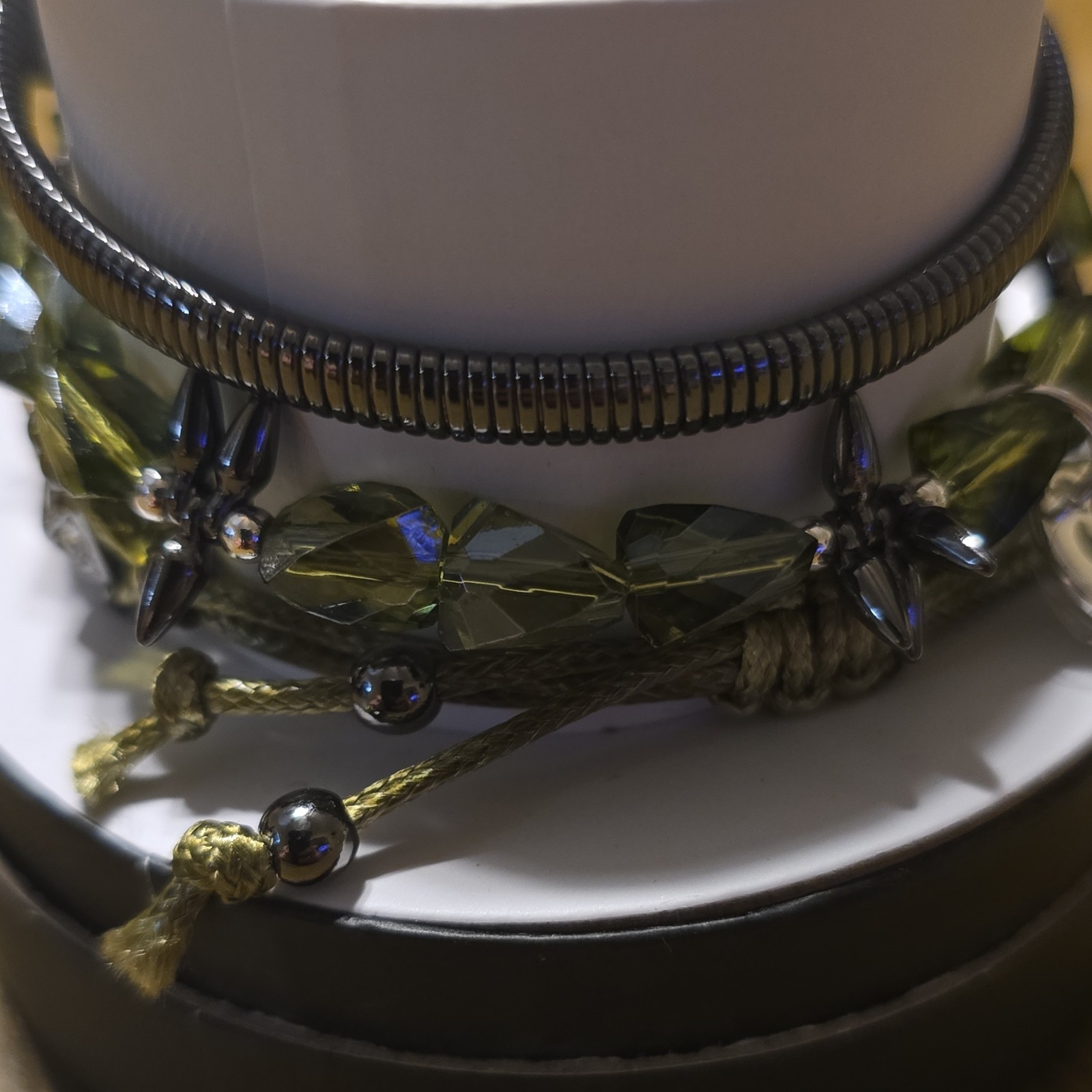 BP Halloween Charm Bracelet Silver Hematite Plated Lab Created Stones Green