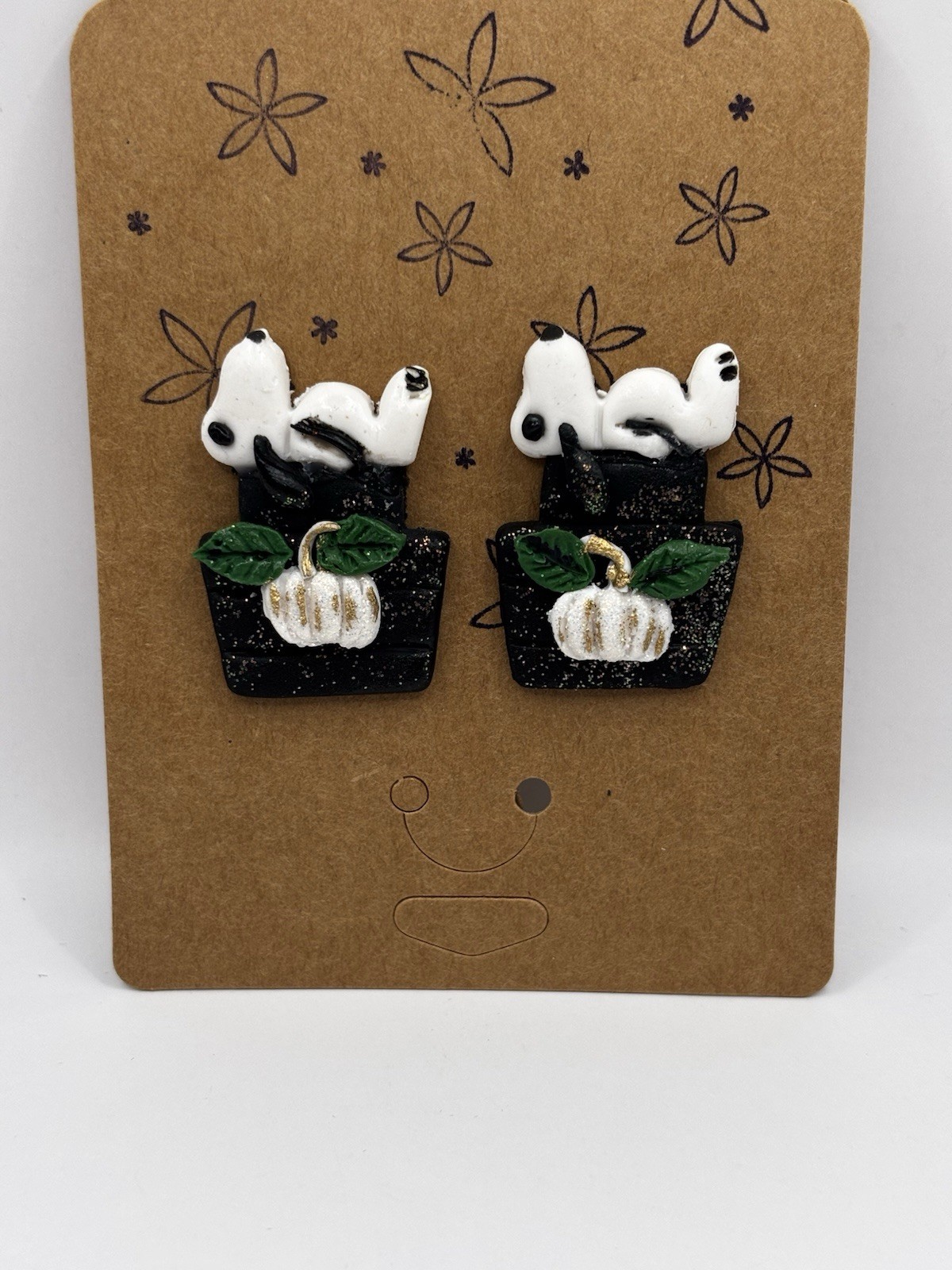 Snoopy White Pumpkin Halloween Earrings Polymer Clay Peanuts Inspired