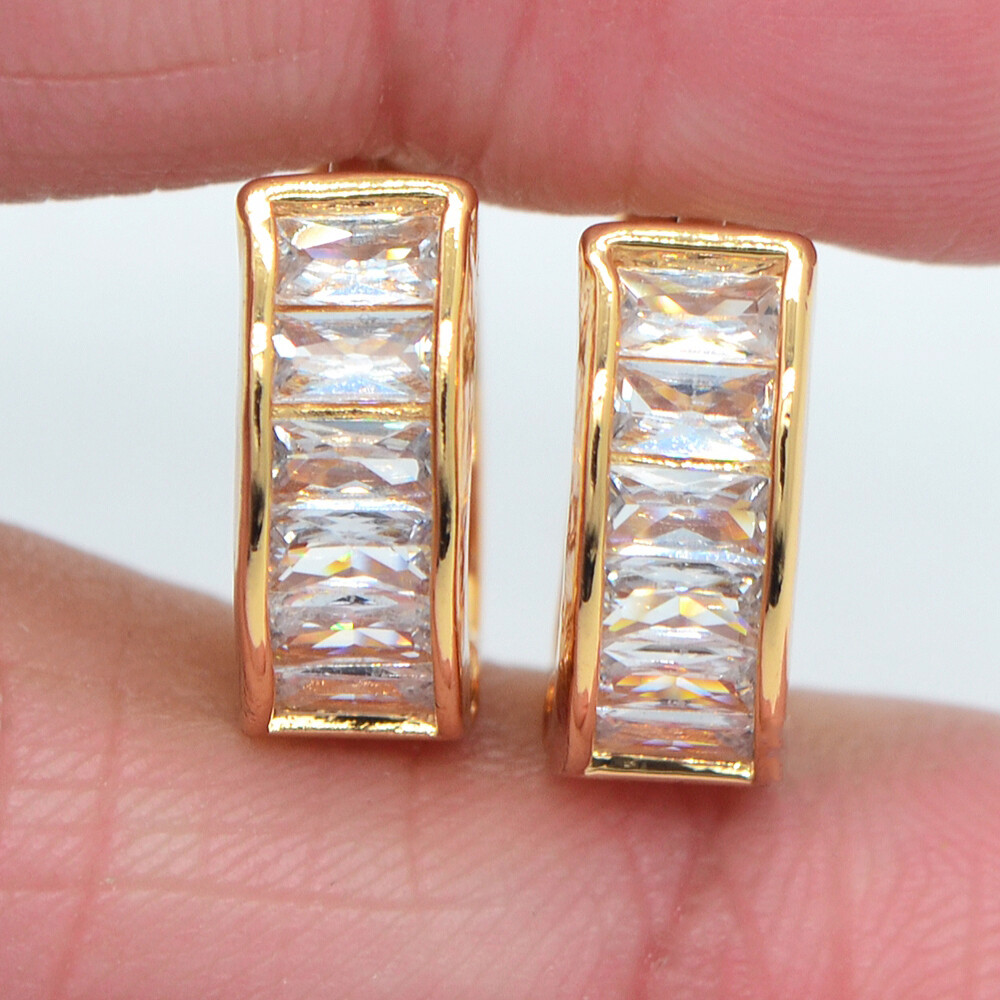 18K Yellow Gold Filled Women Green Mystic Topaz Hoop Huggie Earrings Jewelry
