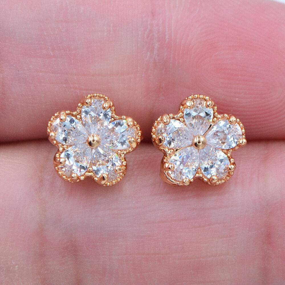 18K Yellow Gold Filled Women Multicolor Topaz Flower Stud Earrings Jewelry