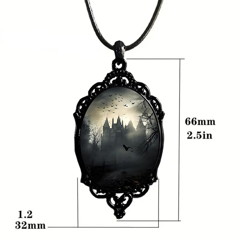 Castle B Gothic Pendant Necklace Jewelry Vintage Black