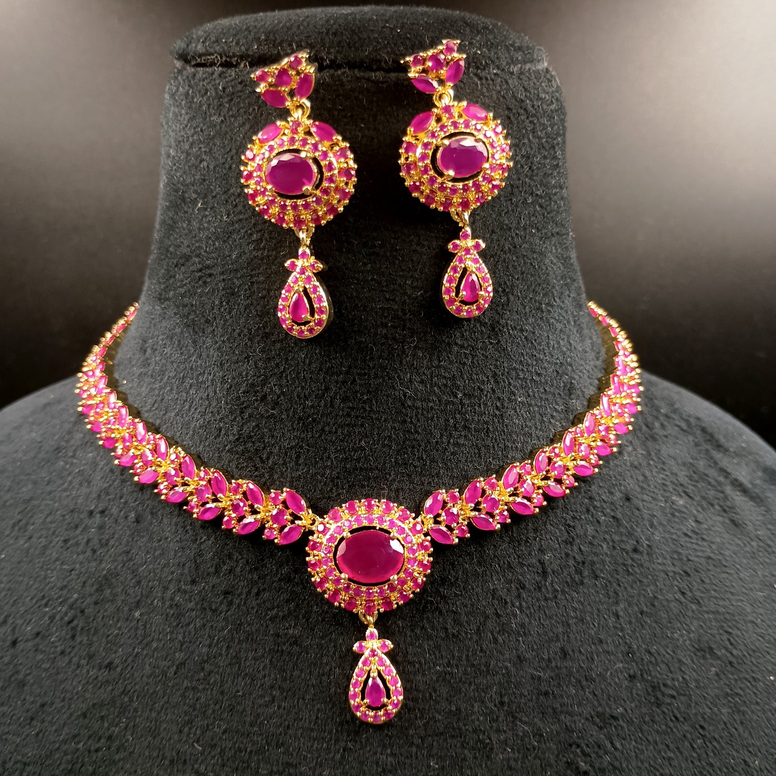 Traditional 22K Gold Plated Oval Red Ruby Necklace Set Bollywood Wedding Wear Gi