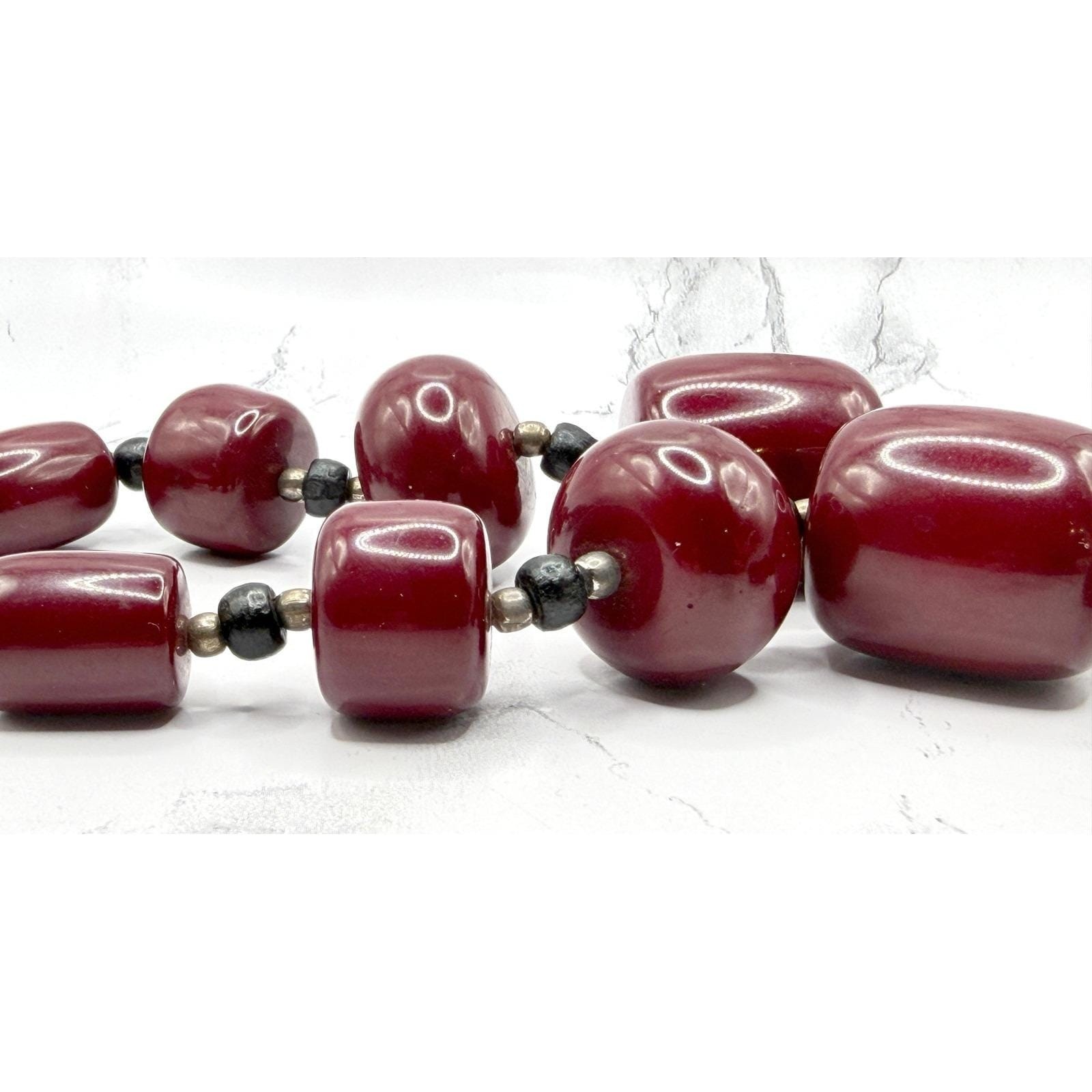 Chunky Burgundy Red Beaded Statement Necklace 24″ Large 27mm Bead