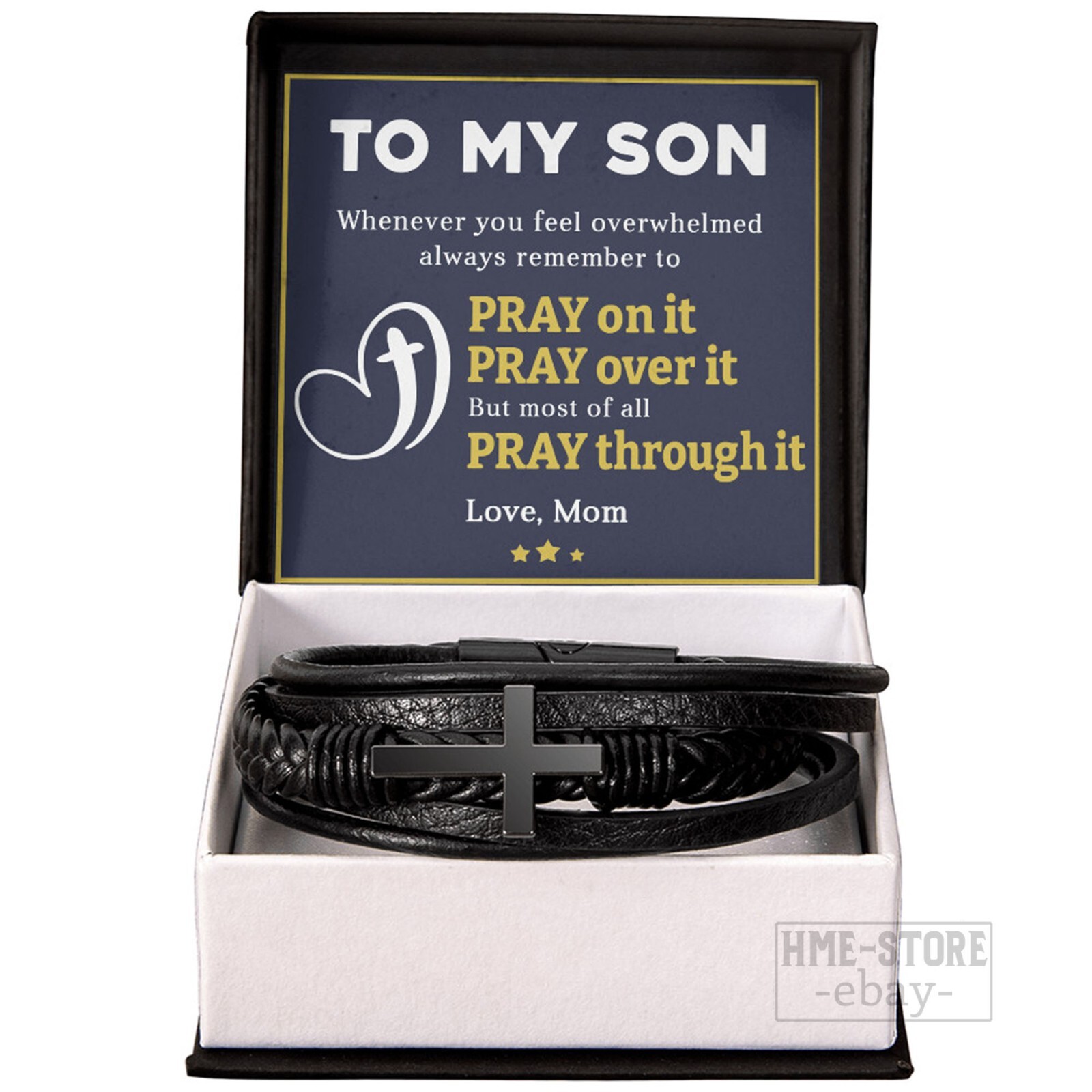 To My Son Bracelet Leather Cross Men Gifts from Mom Pray Inspirational Encourage