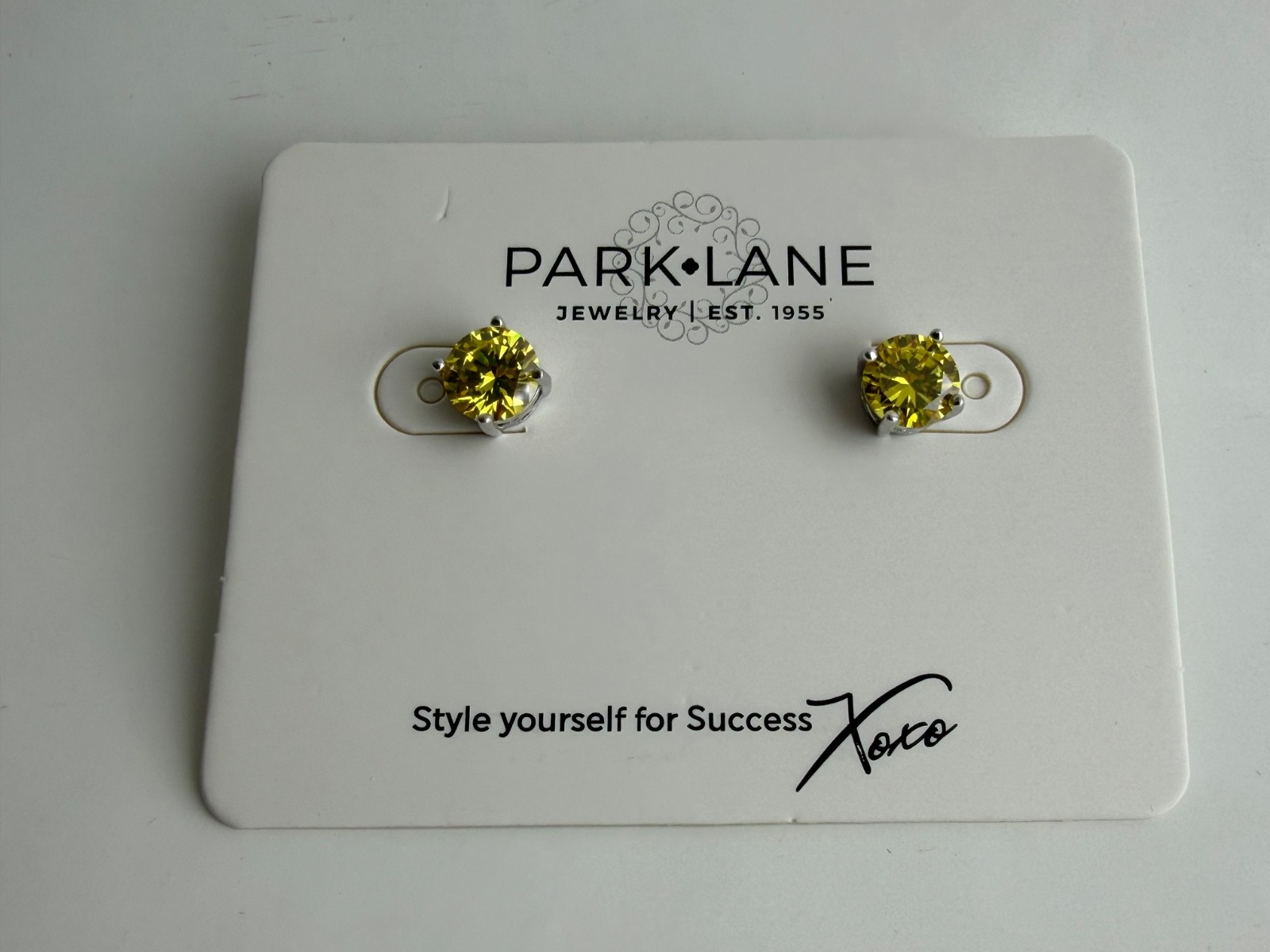 Park Lane Impression Earrings Lemon Yellow CZ Silver Tone Studs New on Card