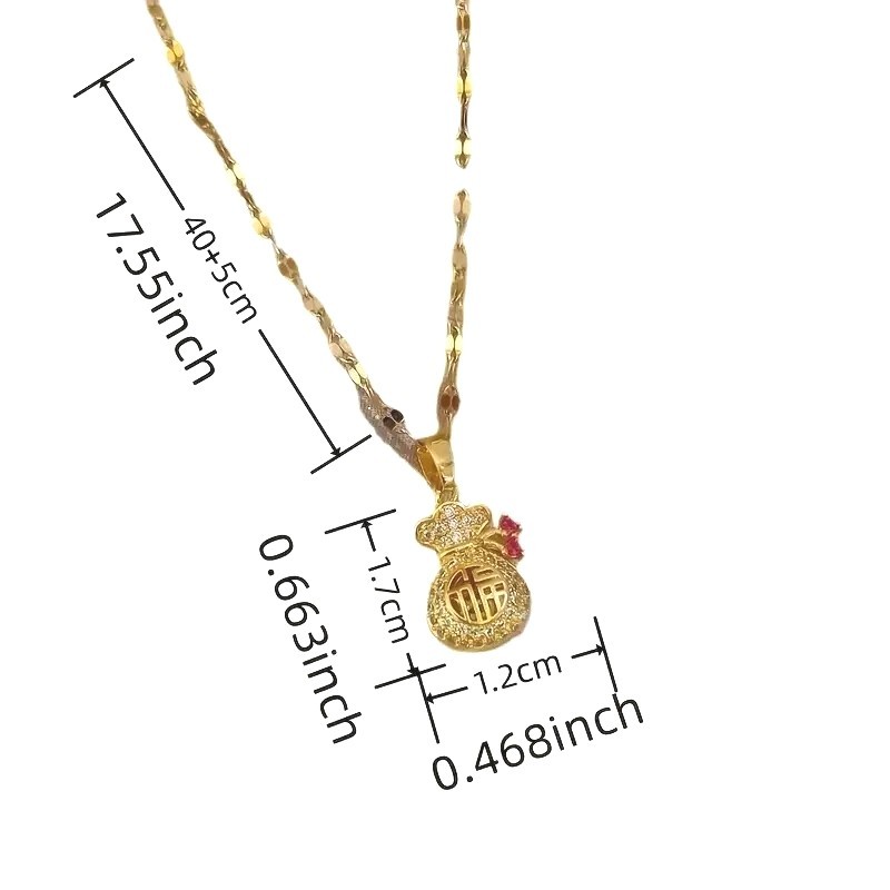 Golden Tone Lucky Money Bag Pink Stones Good Luck Amulet Pendant Necklace