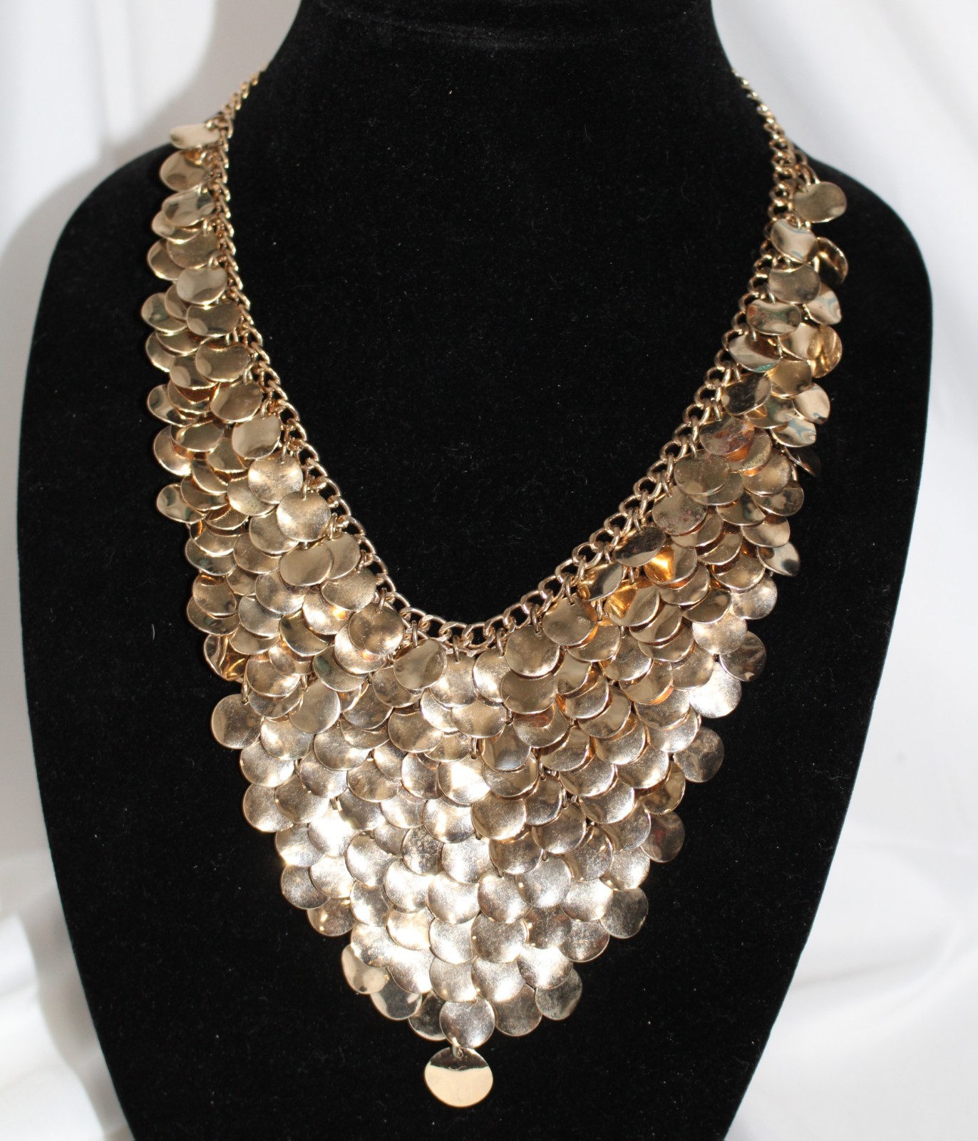 Natasha Branded Goldtone Cascading Metal Disc Bib Statement Necklace