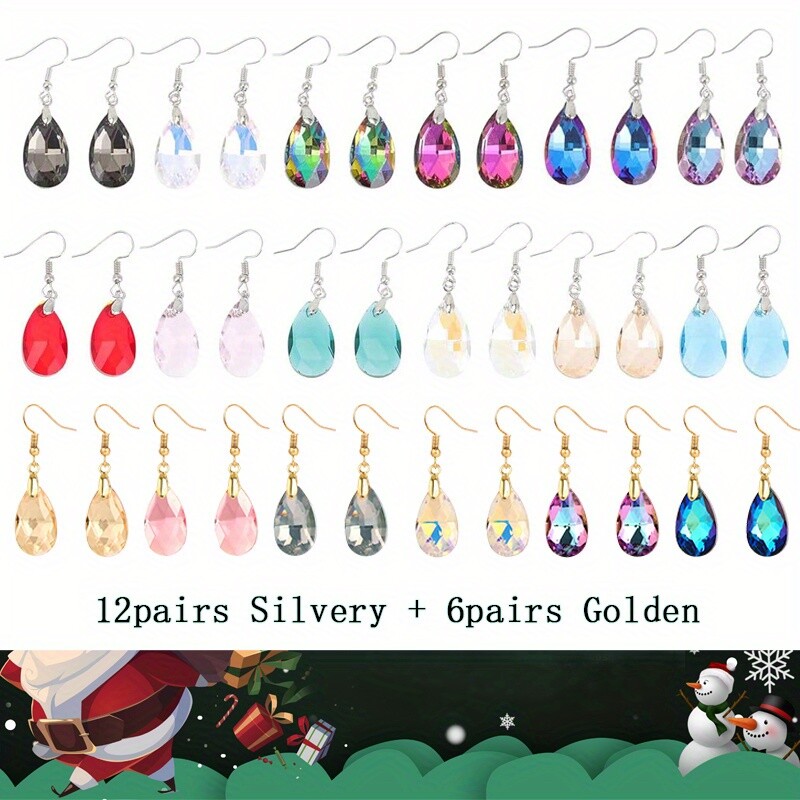 6/12/18 Pair Drop Dangle Drop Earrings with Crystals Multicolour Jewellery