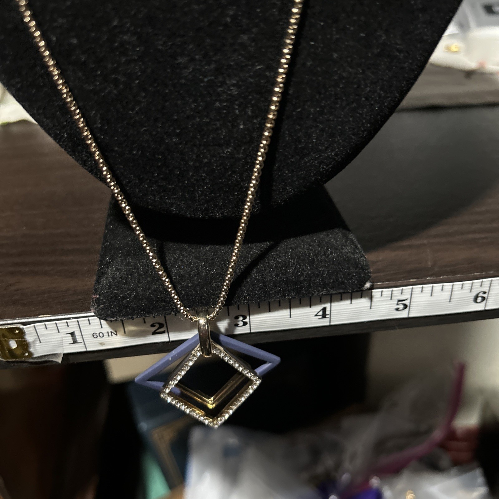Karl Lagerfeld Stamped Navy Gold Plated Versatile Pendant Slide Necklace 36”