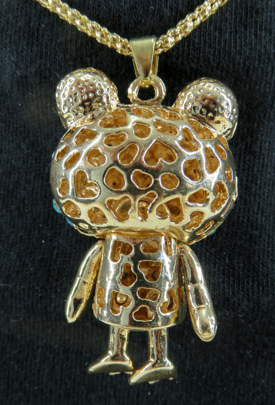 NWT-Blue & Clear & Red Crystal CUTE 3-D Girl Frog Pendant on Goldtone Necklace
