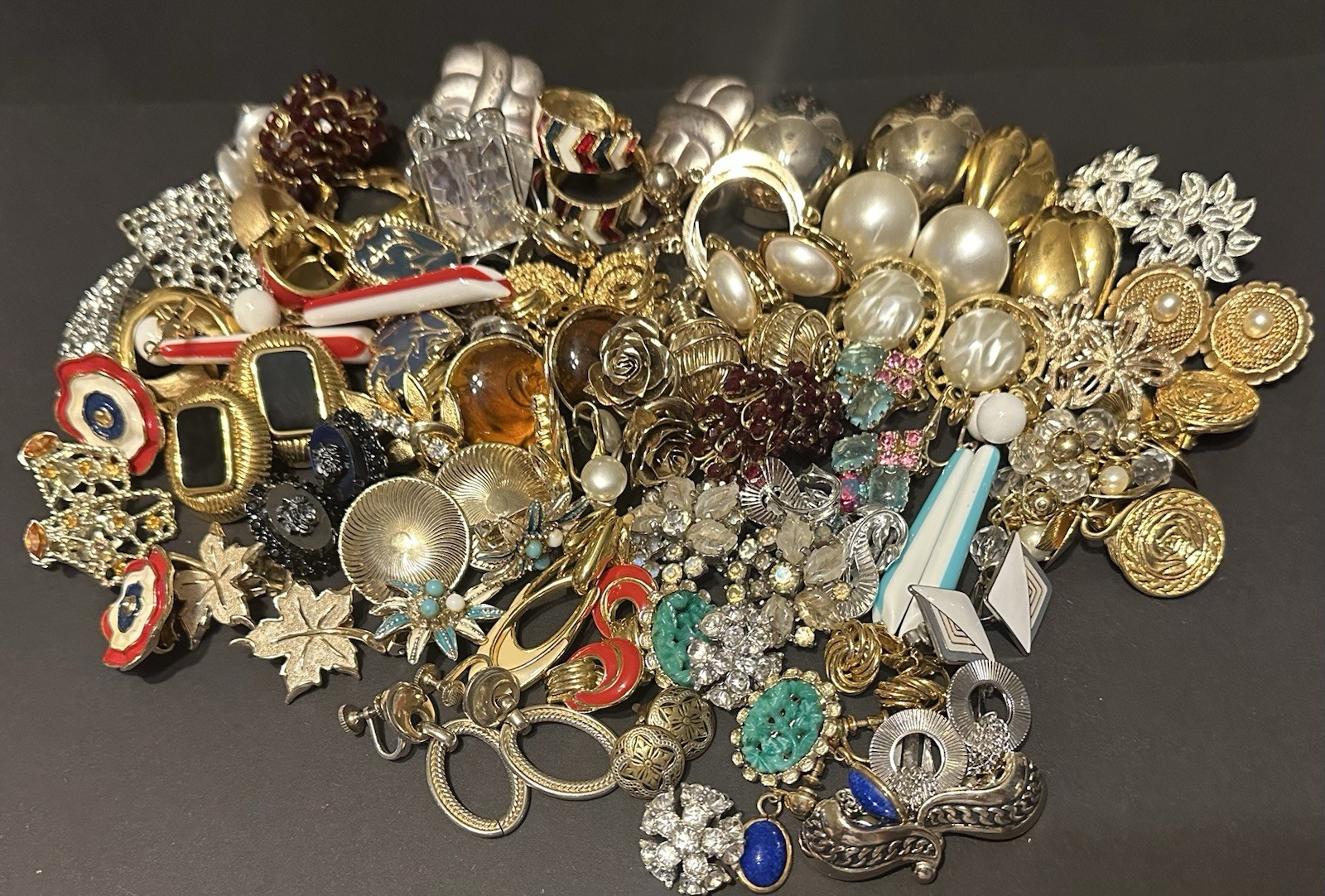 Signed Vintage clip earrings 57 pairs. Trifari, Jomaz, Bogoff and more!