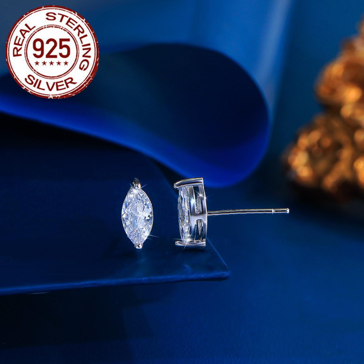 Gorgeous Marquise Cut Cubic Zirconia 925 Sterling Silver Stud Earrings for Women