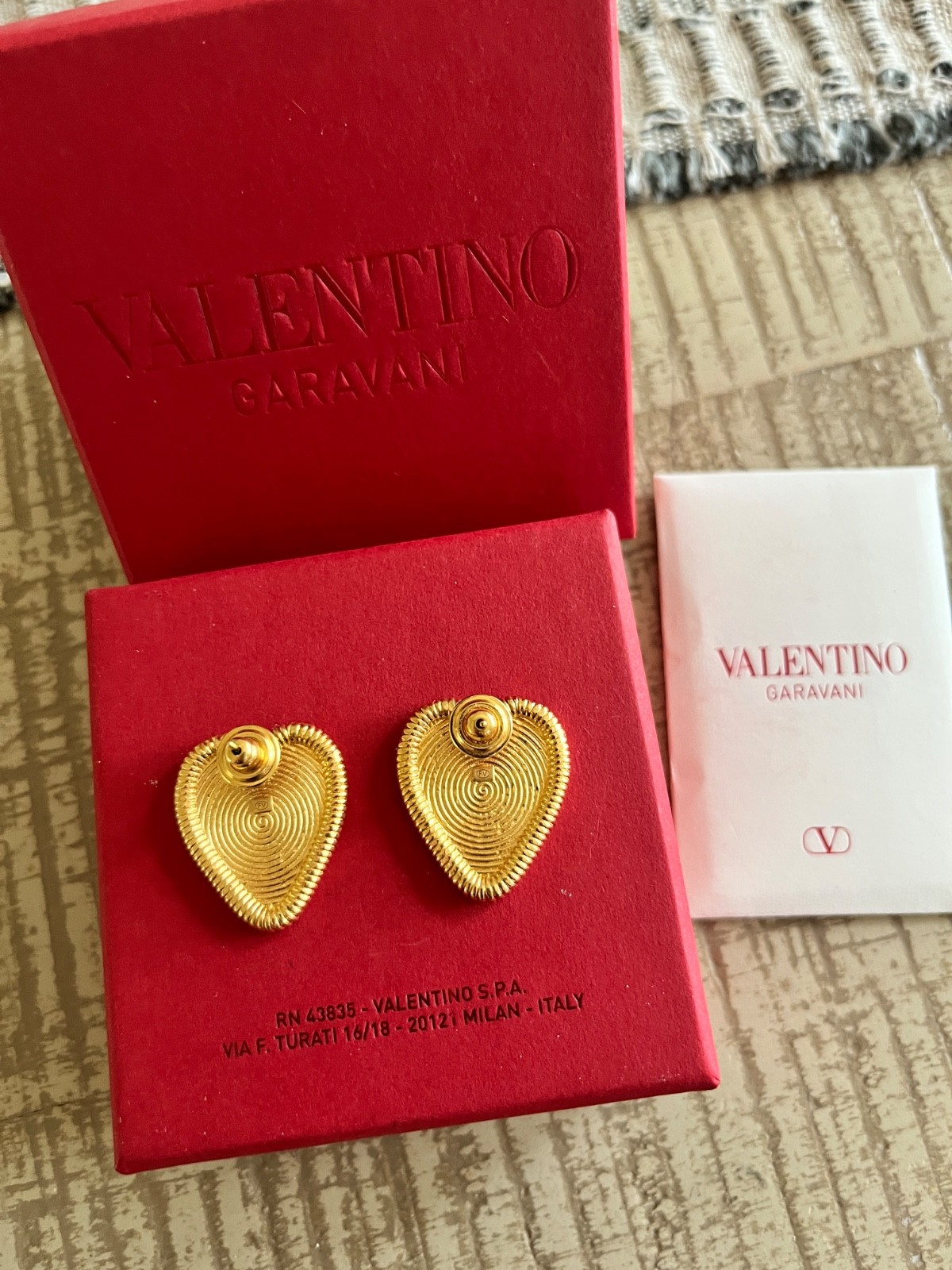Valentino Garavani Fil Perdu Heart Earrings Goldtone Brass $570 New NIB