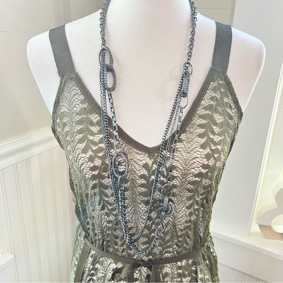Long Layered Gunmetal Chain Necklace with Knot Details Fashion Jewelry