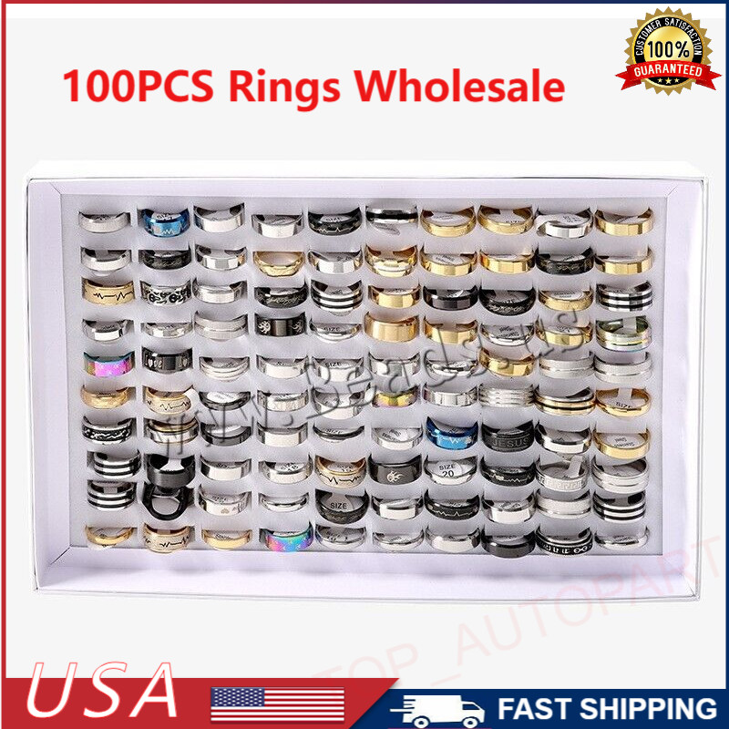 100PCS Jewelry Bulk Lot Stainless Steel Rings Wholesale Men Women Casual Fashion