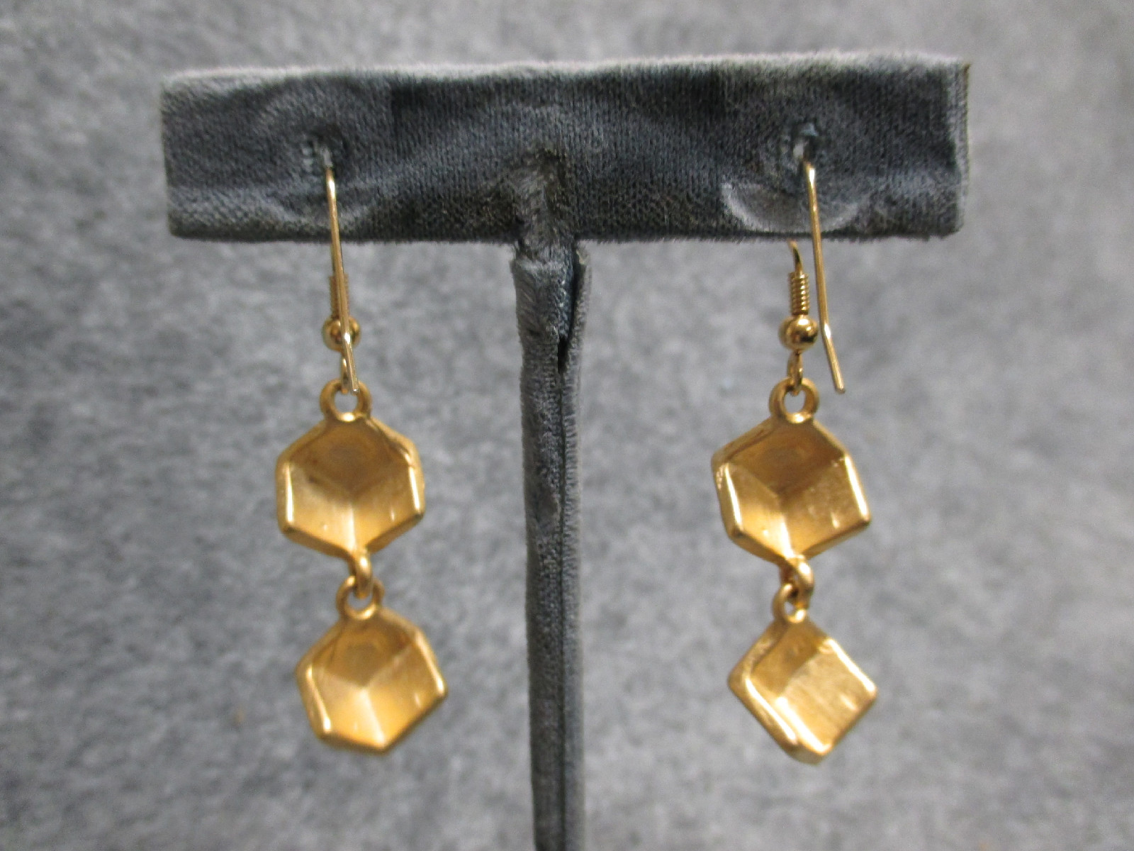 NEW Casino Lucky Dice Drop Dangle Earrings Satin Gold Finish w/ Rhinestones 2″