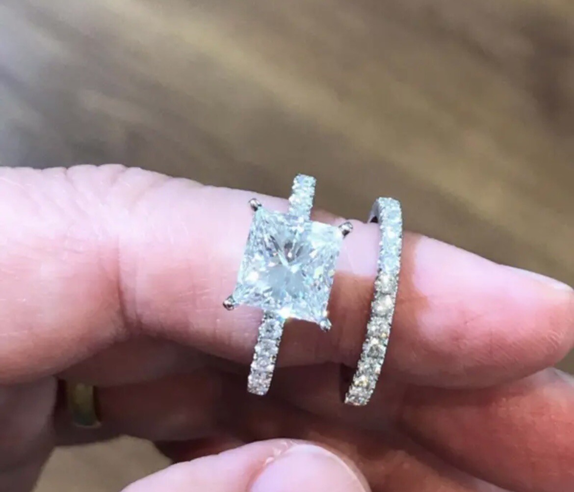 Lab Created CZ Diamond Size 6, 7, 8, 9, Or 11 ring Wedding Engagement Set