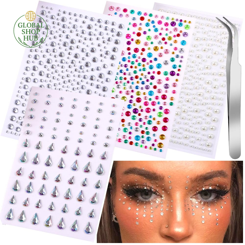 Face Gems Stick on Face Jewels Rhinestones Pearls Festival Rave Fairy Jewelry Ac