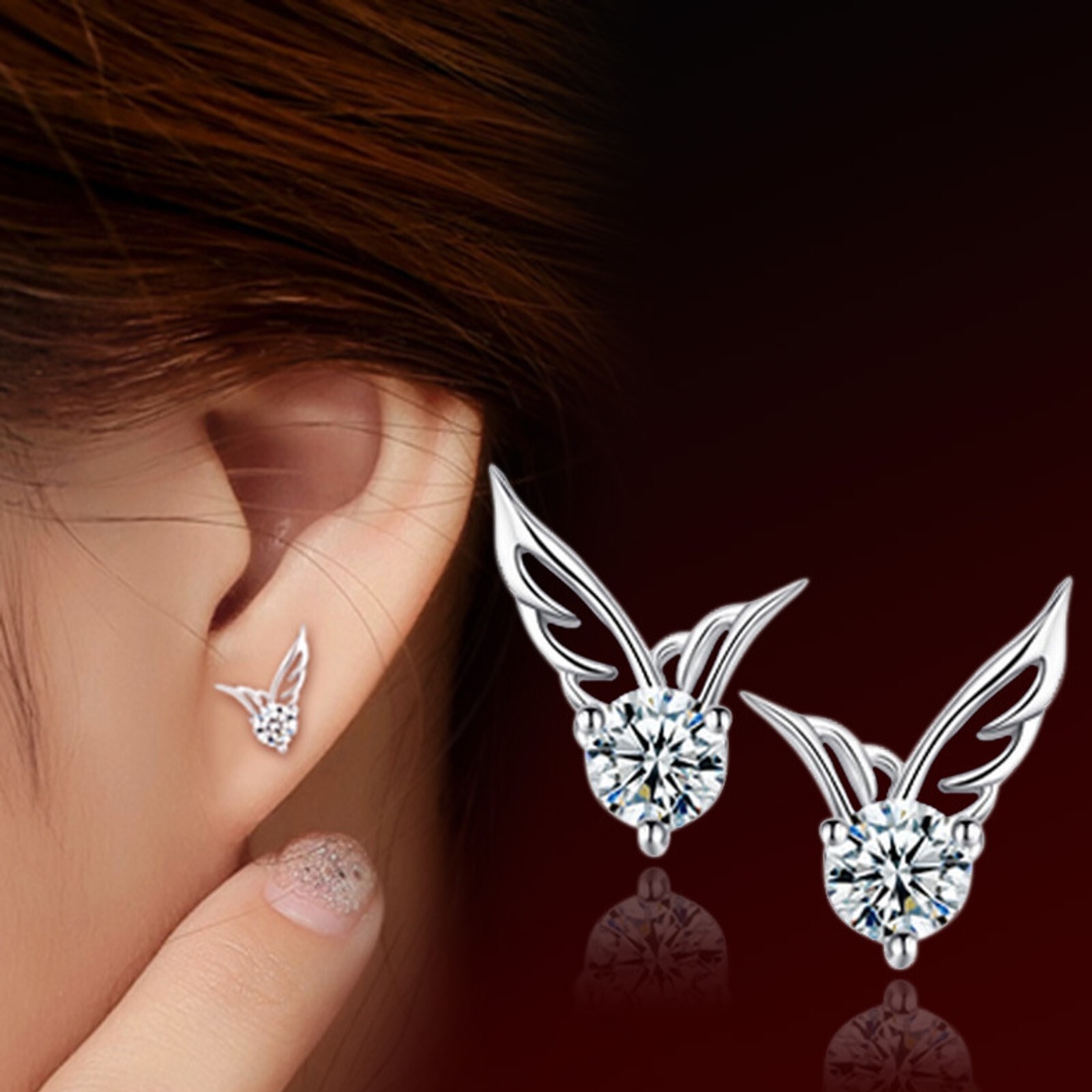 Angel Wings Simulated Diamond Stud Earrings Jewelry Gifts For Women And Girls