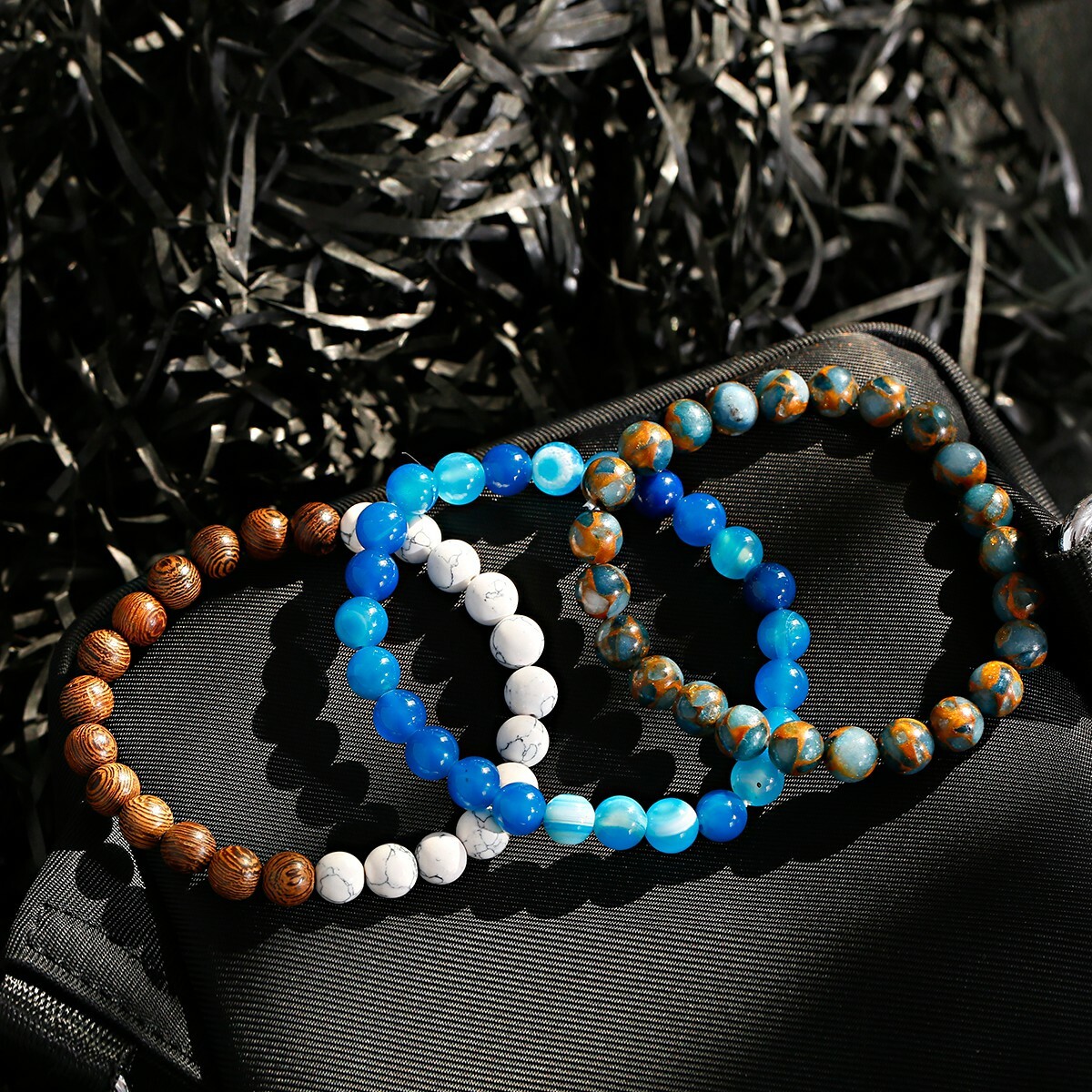 3PCS Men Women Natural Gemstone Handmade Wood 8mm Round Beads Stretch Bracelets