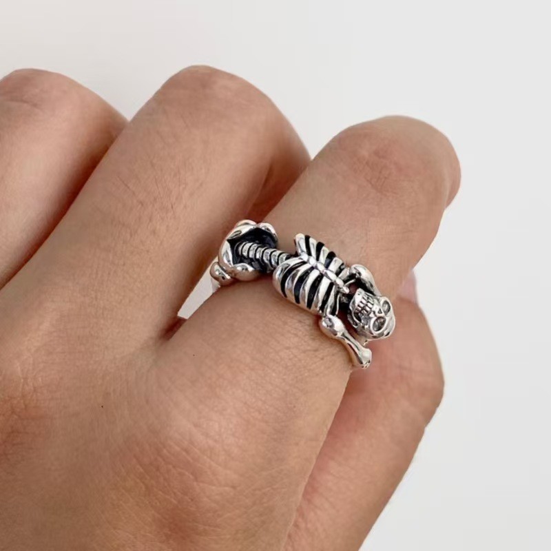 sterling Silver Open Ring with Skull Personalized Women Mens Jewellery Gift Ring