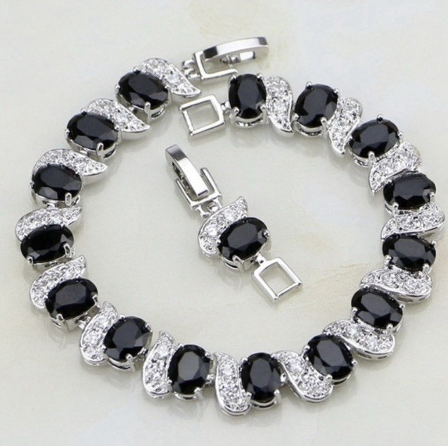 DEAL! Beautiful Black Onyx Necklace, Earrings, Bracelet, & Ring Size 11 Set