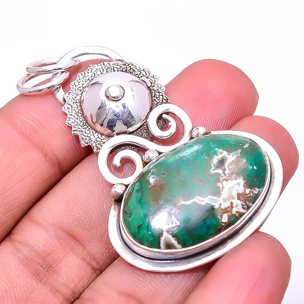 Cuprite Chrysocolla – Africa Designer 925 Sterling Silver Pendant 2.03″ P7