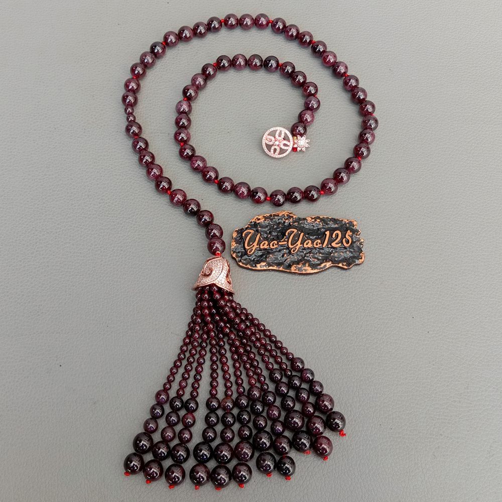 Natural Round Garnet Y-Drop Necklace Graduated Tassel Cz Pave Cap Pendant 29″