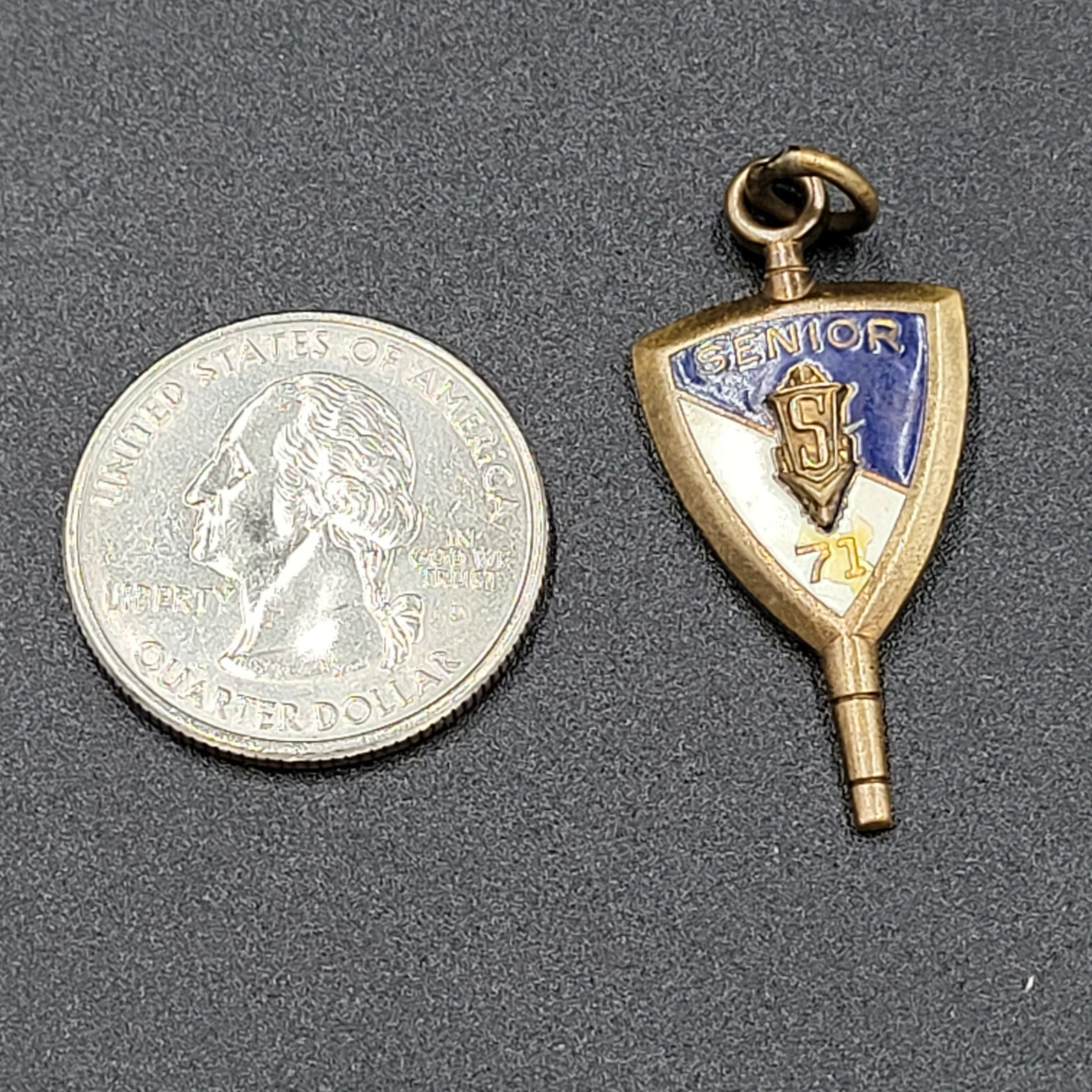 Vintage Jostens Senior Blue & Brass 1971 Shield Charm