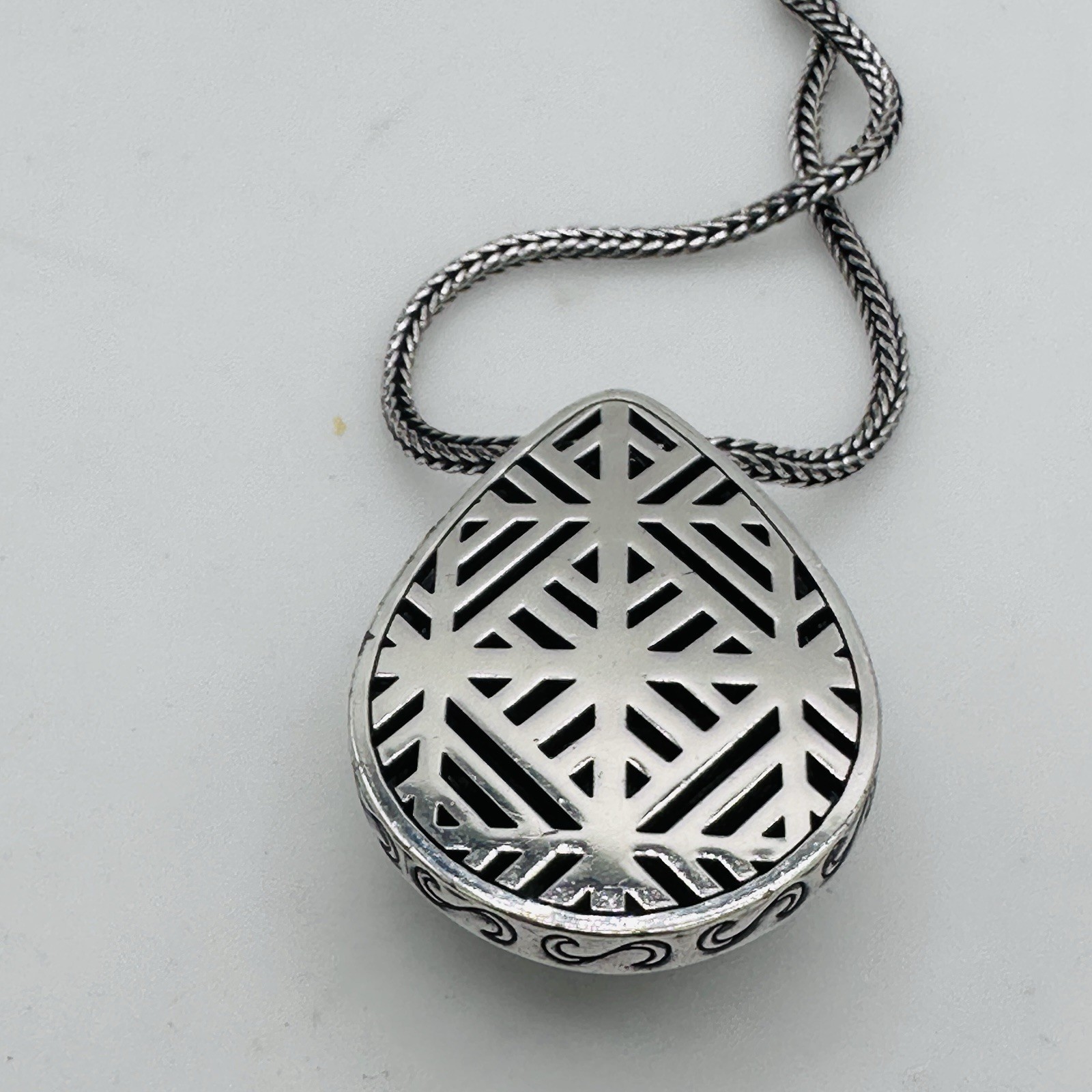 Brighton Mercer Drop Hammered Silver Tone Pendant Necklace Teardrop 30 In