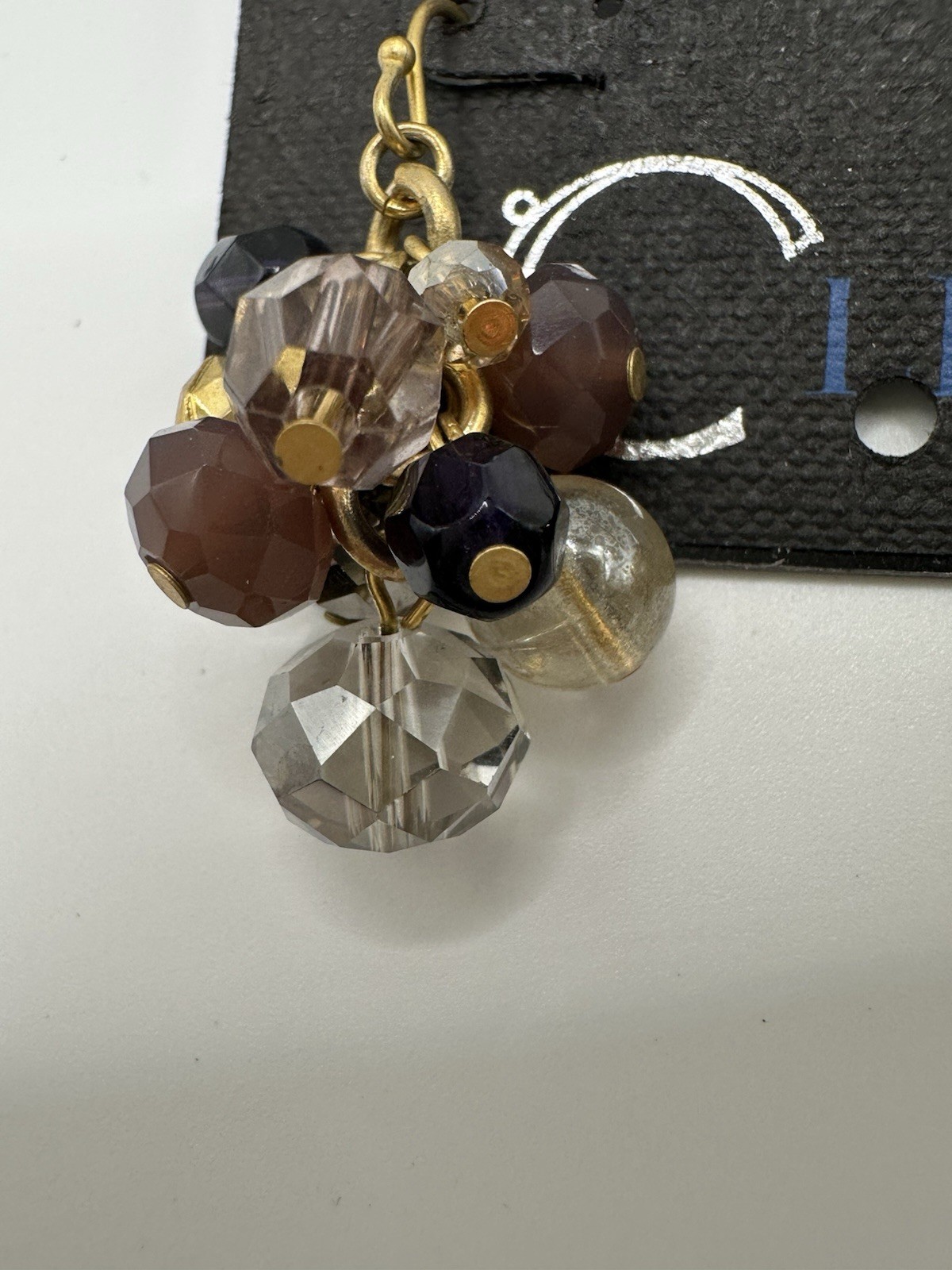 New Gold Tone Faceted Purple Clear Beaded Dangle Drop Hook Earrings 1.25”L