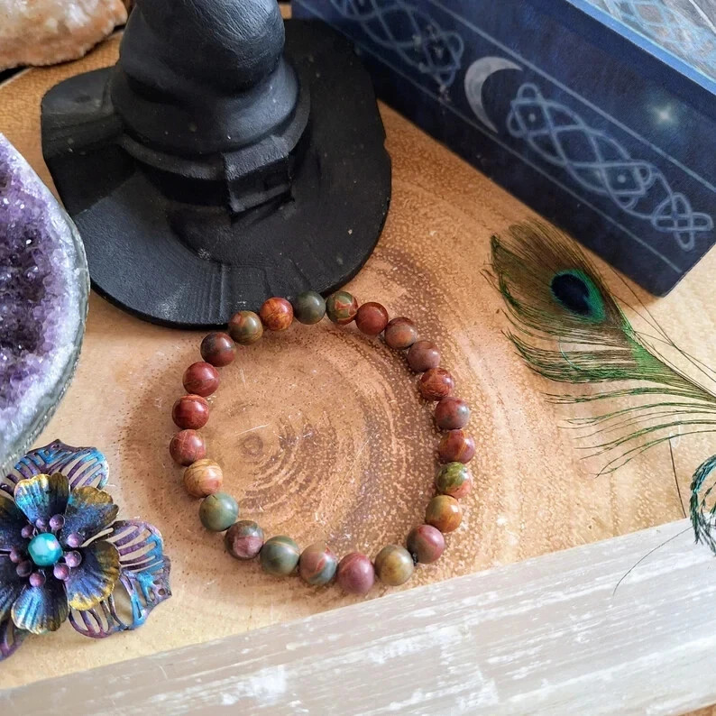 Natural Red Creek Jasper Bracelet 8mm Genuine Crystal Healing Calm Balance Gift