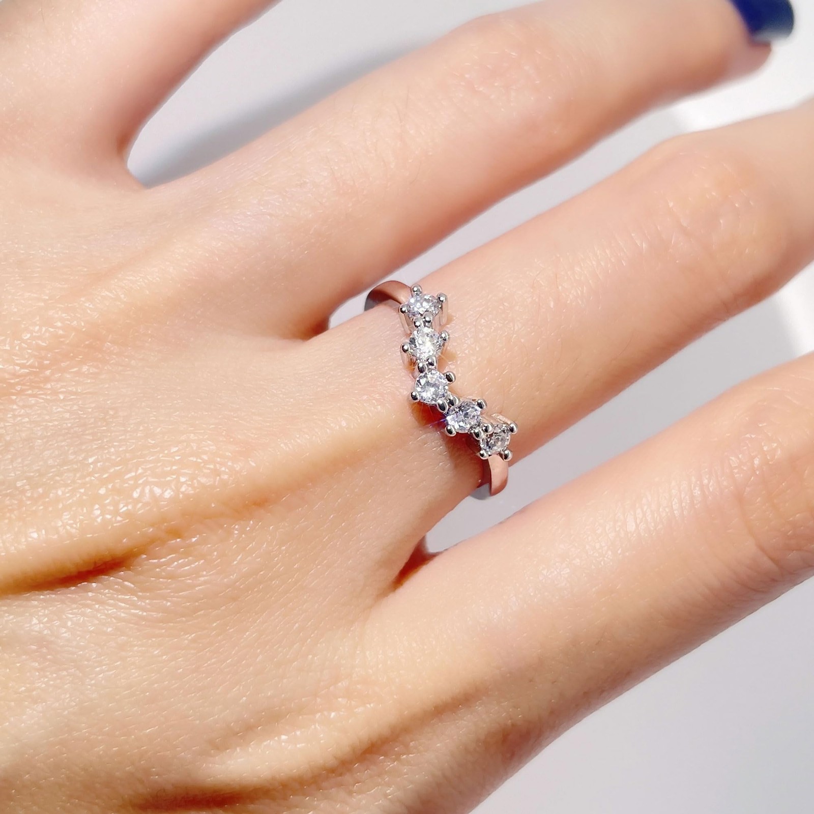 V Shape Adjustable Stackable Wedding Bands for Women with Cubic Zirconia Rings