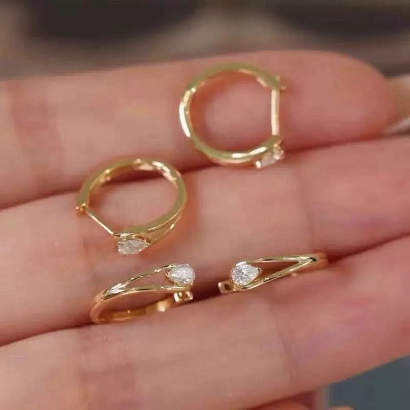18K Gold Plated Teardrop CZ Huggie Earrings Open Hoop Earrings for women 431