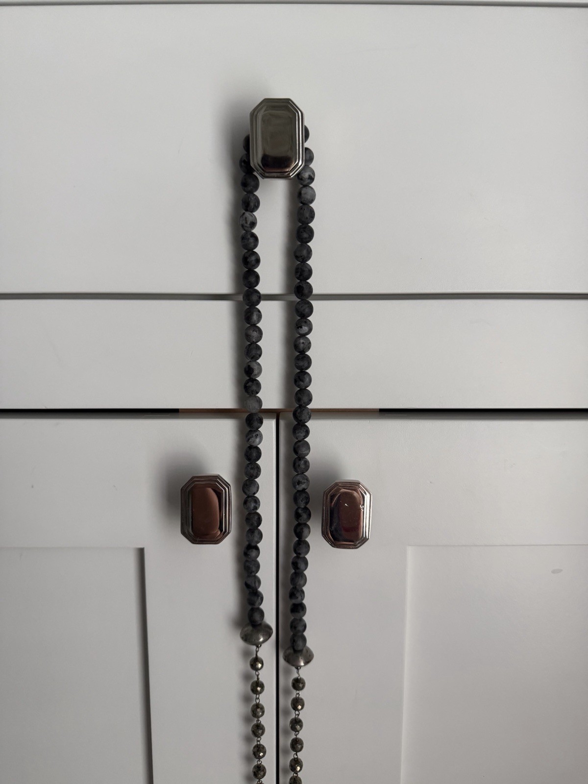 Artisan Gray Faceted Beaded Cross Pendant Necklace 34” Boho Southwestern
