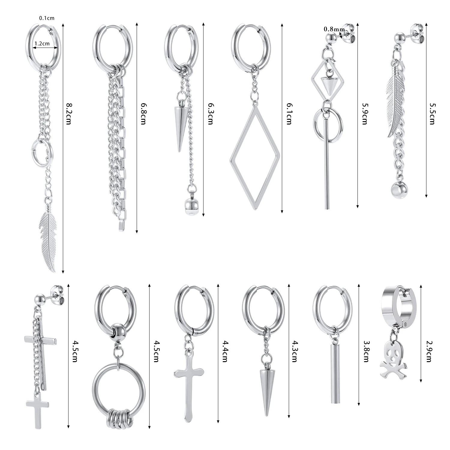 18g/20g Stainless Steel Hoop Earrings Gothic Punk Cross Earring for Women Men