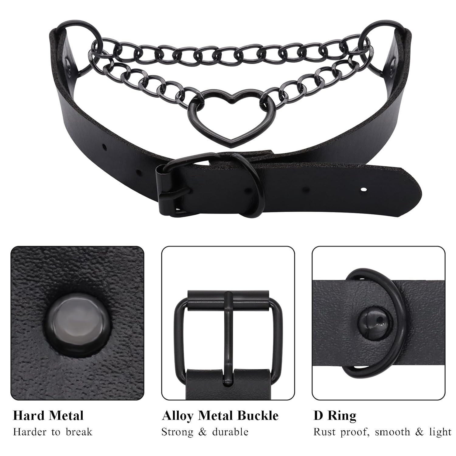 NEWZEST Choker Necklace for Women, Leather Collar Gothic Jewelry Heart Necklaces
