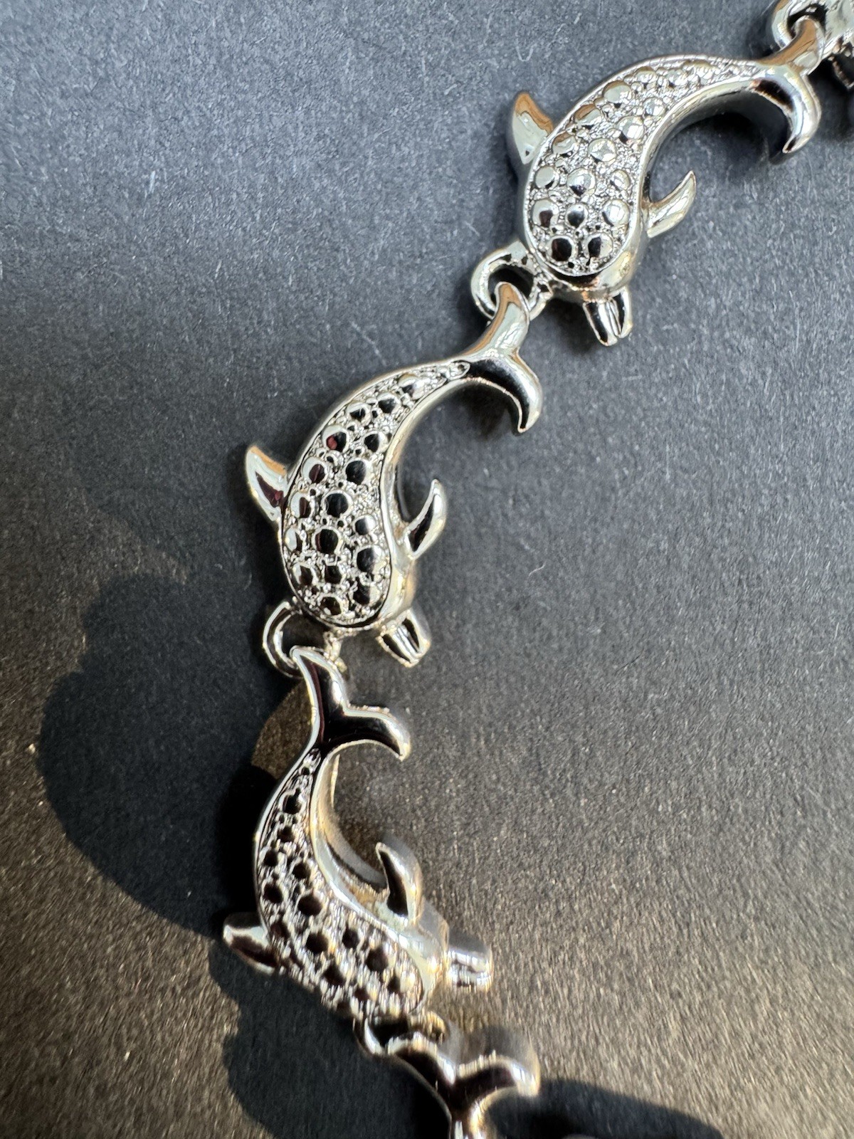 Vintage Silver Plated Dolphin bracelet with Genuine Diamond Accents 7.5 Inch