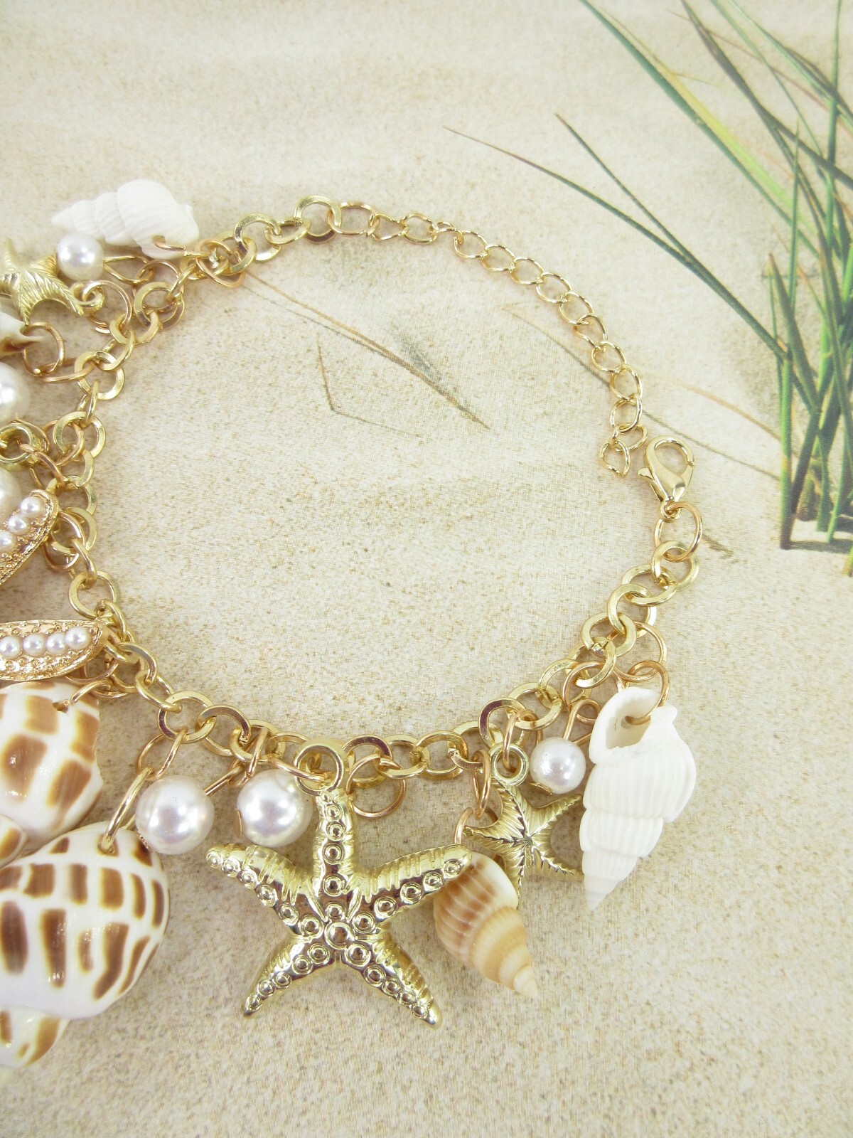 Starfish Seashell Bracelet Pearls Nautical Statement Jewelry Beach Charms NEW