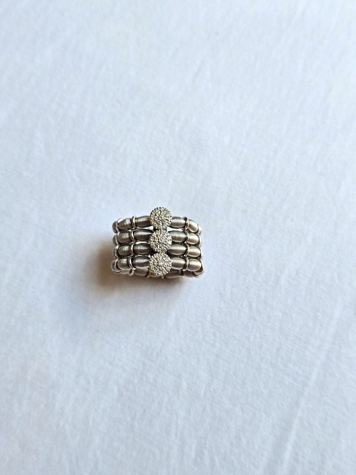Silver-Tone Wide Band Ring With 3 Round CZ Details — Stretchy To Fit Most!