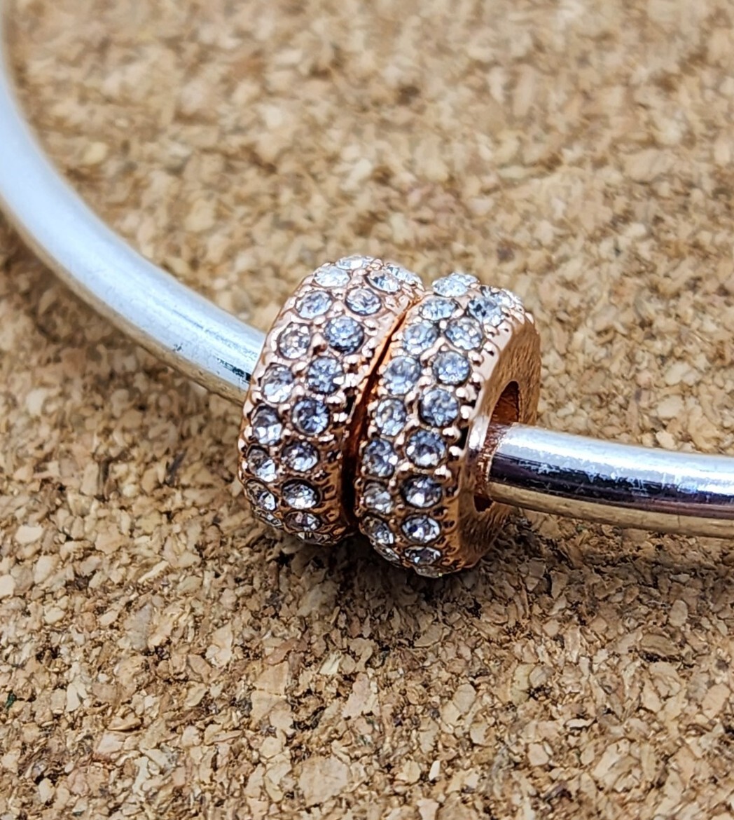 2 Authentic Sparkling Rose Gold Cz Spacer European Charm Beads