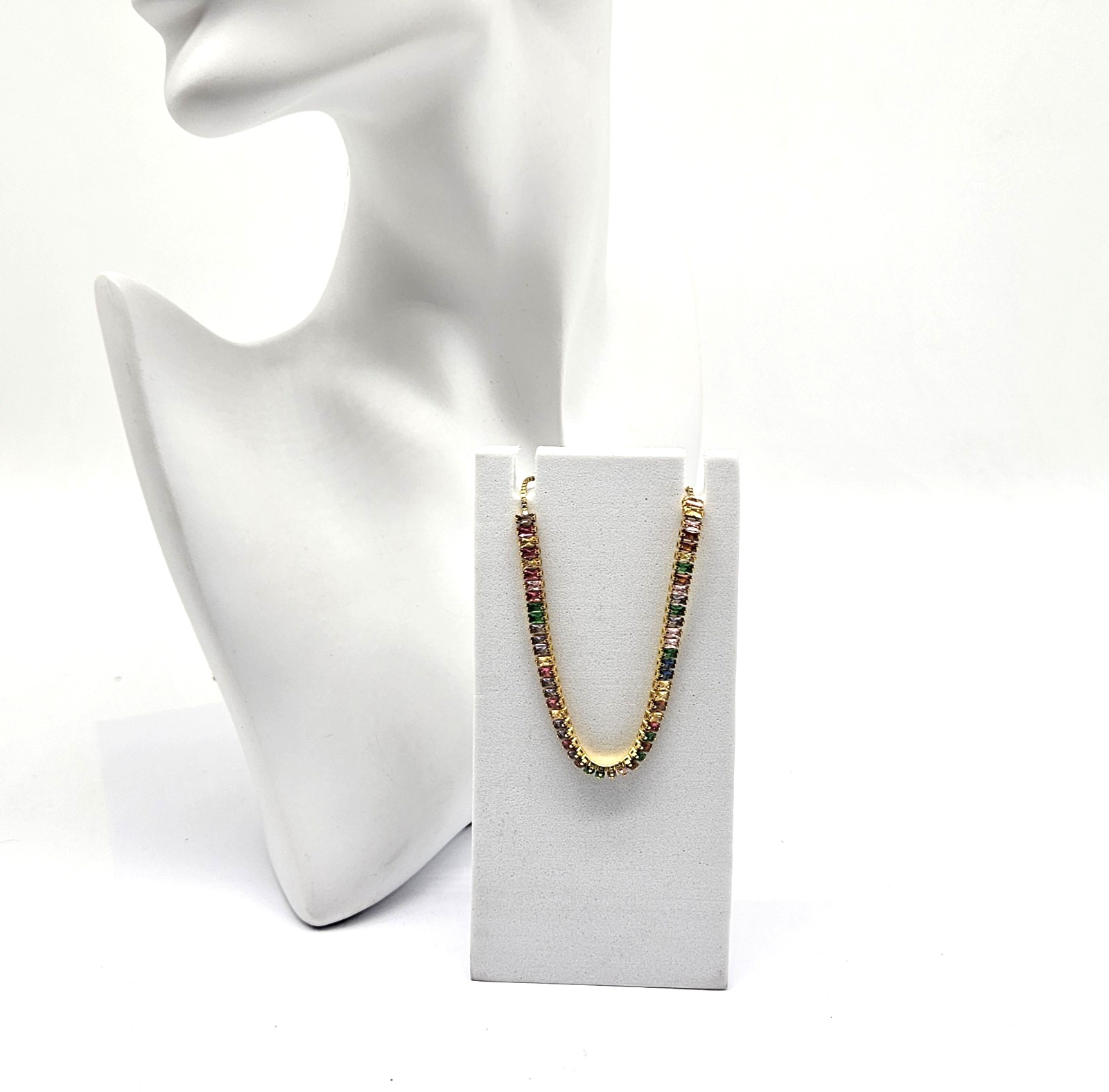 Gold Tone Crystal Bracelet – Multi-Color Tennis Bracelet – Fashion Jewely