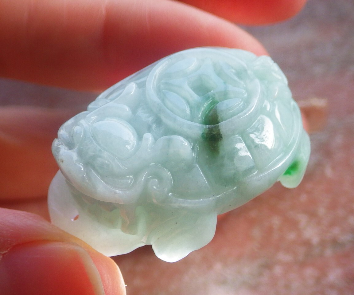 1Pcs Green Burma Grade 100% Natural A Jade jadeite Pendant Dragon Turtle 694262