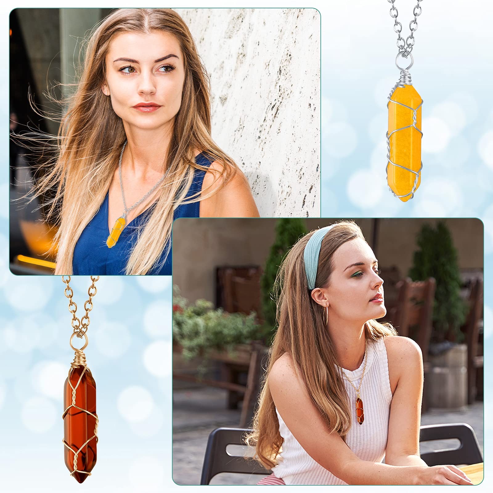 10 Pcs Hexagonal Crystal Pendant Necklace Full Wire Wrap Gemstone Necklace