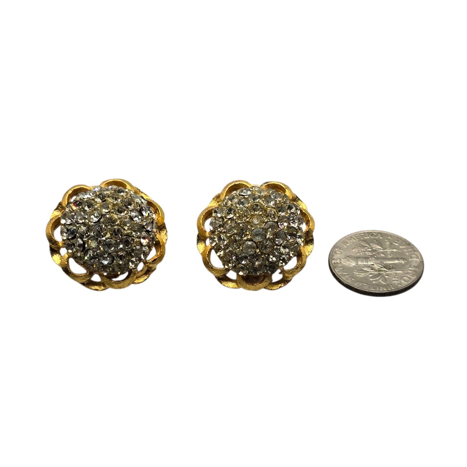 Earrings Vintage Domed Clustered Pave Clear Rhinestones Scalloped Borders SK3313