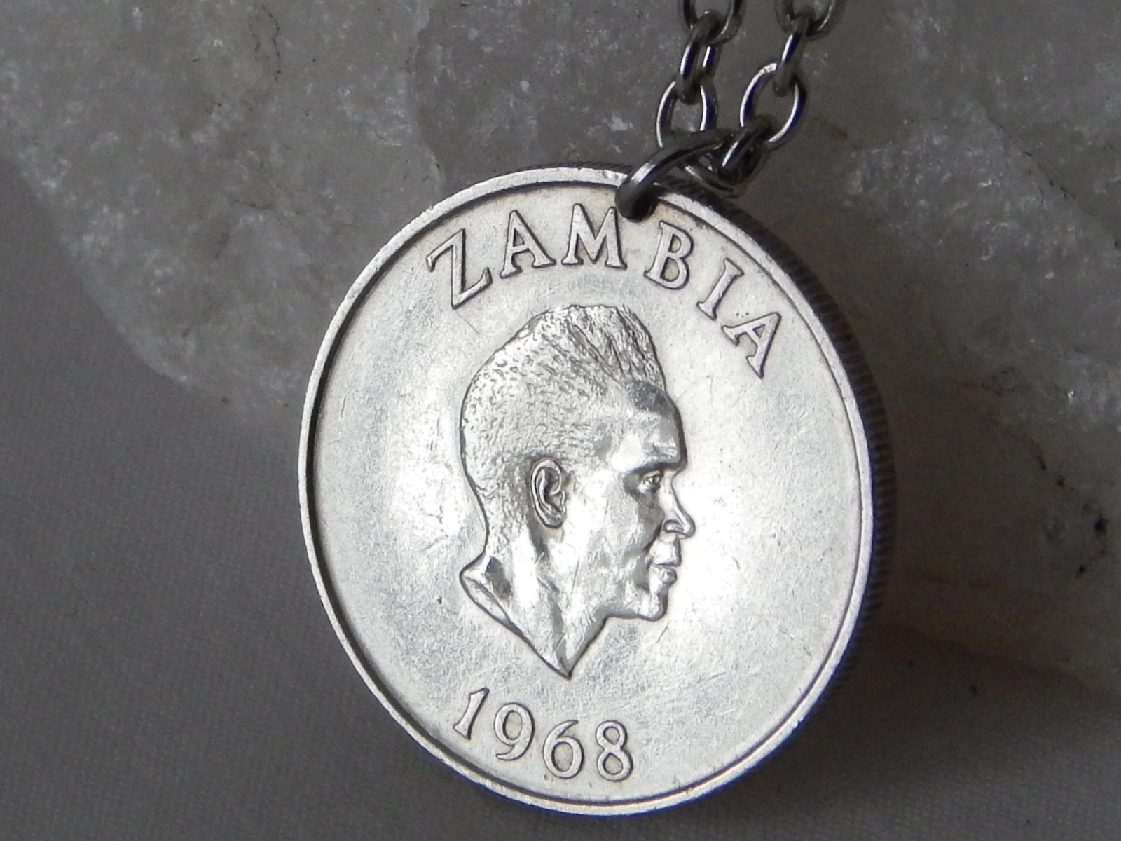 1968 Zambia 10 Ngwee Coin Pendant Necklace Hornbill Bird #205