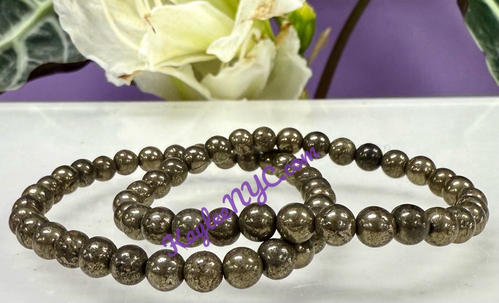 Wholesale 6 Pcs Natural Pyrite 6mm 7.5” Crystal Stretch Bracelet