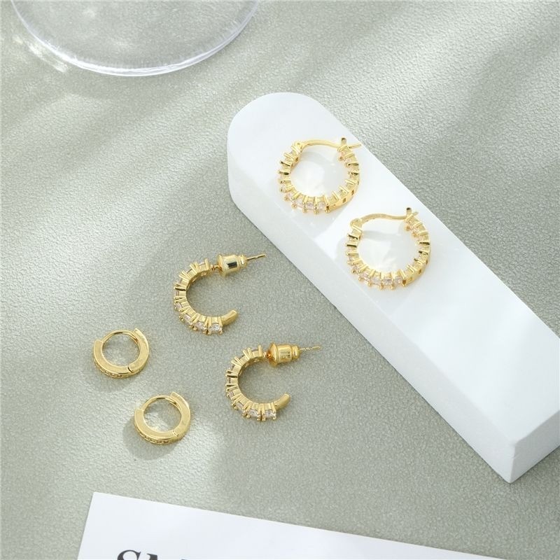Cubic Zirconia Mini Huggie Hoop Earring Set Thick Small Pointed Dome Fashion Dai