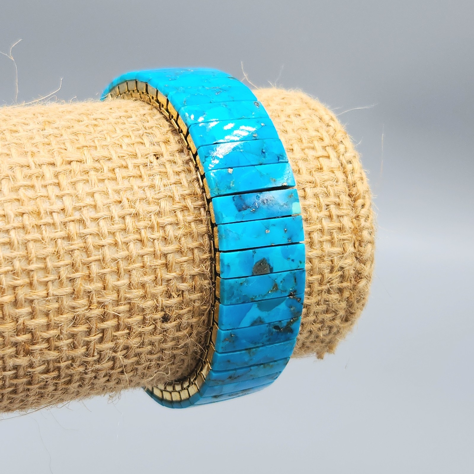 Vintage Turquoise Slab Expansion Stretch Bracelet 6.75″