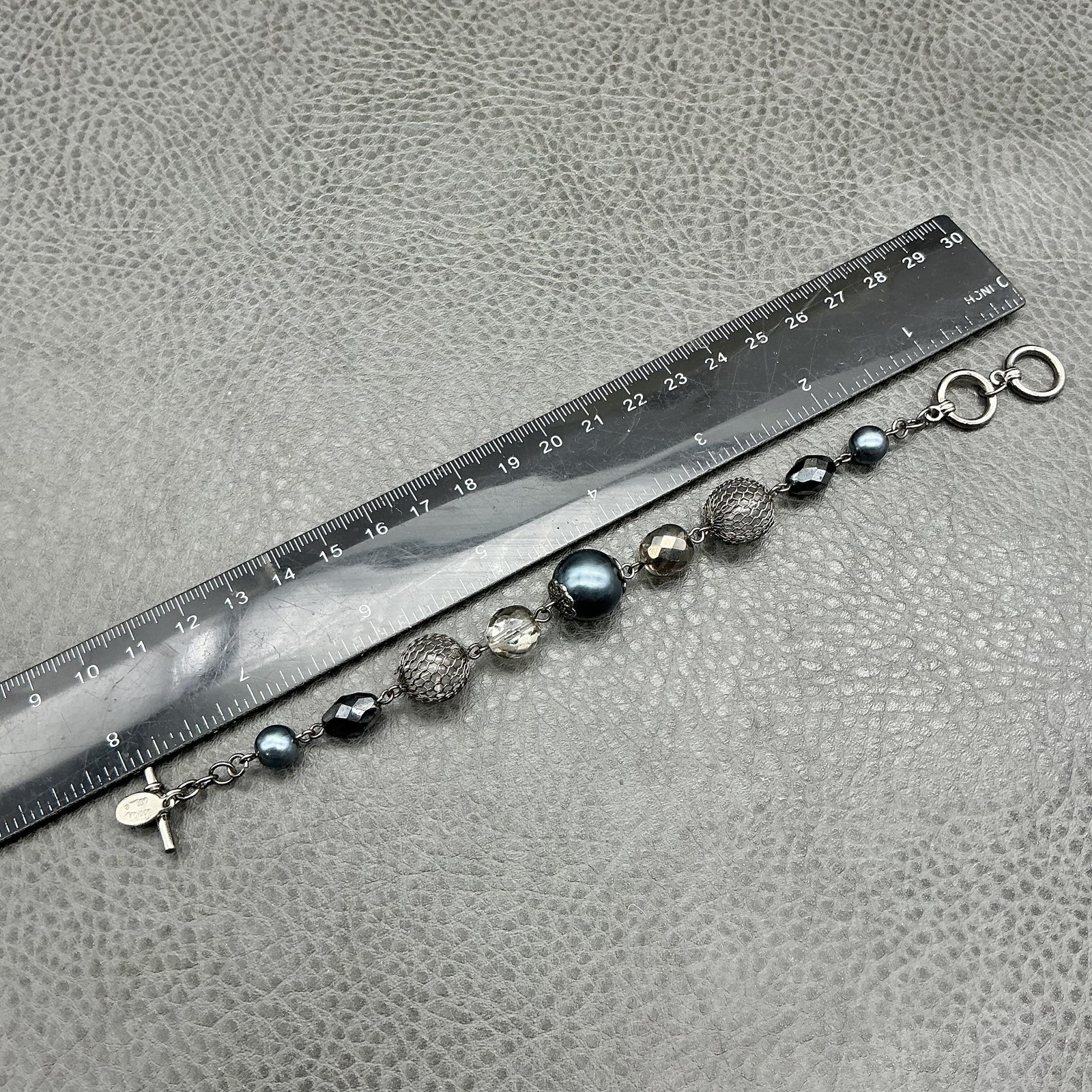 Cookie Lee Bracelet Silver Tone Gray Beaded Womens 8 Inch Toggle Clasp Jewelry